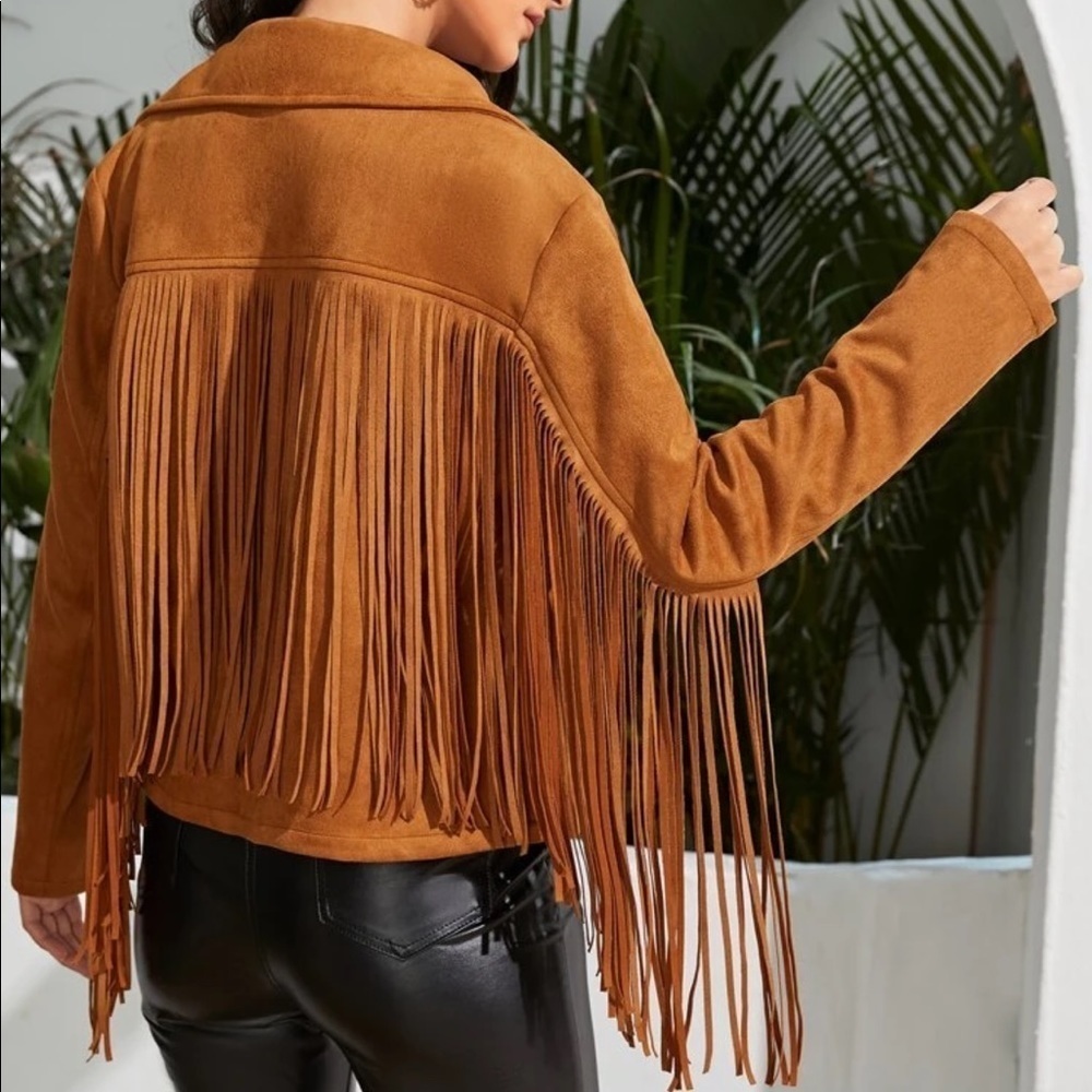 Zip Up Fringe Trim Jacket